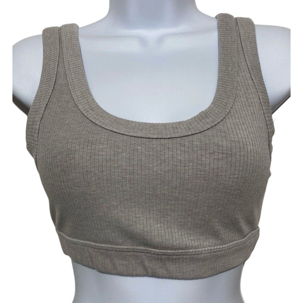 ALO YOGA Wellness Sports Bra Size Small Ribbed Knit Cropped Tank Gray Athleisure